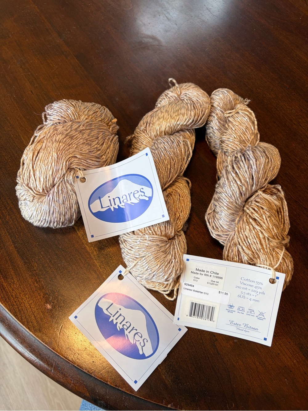 Gold & Cream Cotton-Viscose Blend Yarn - 3 Hanks